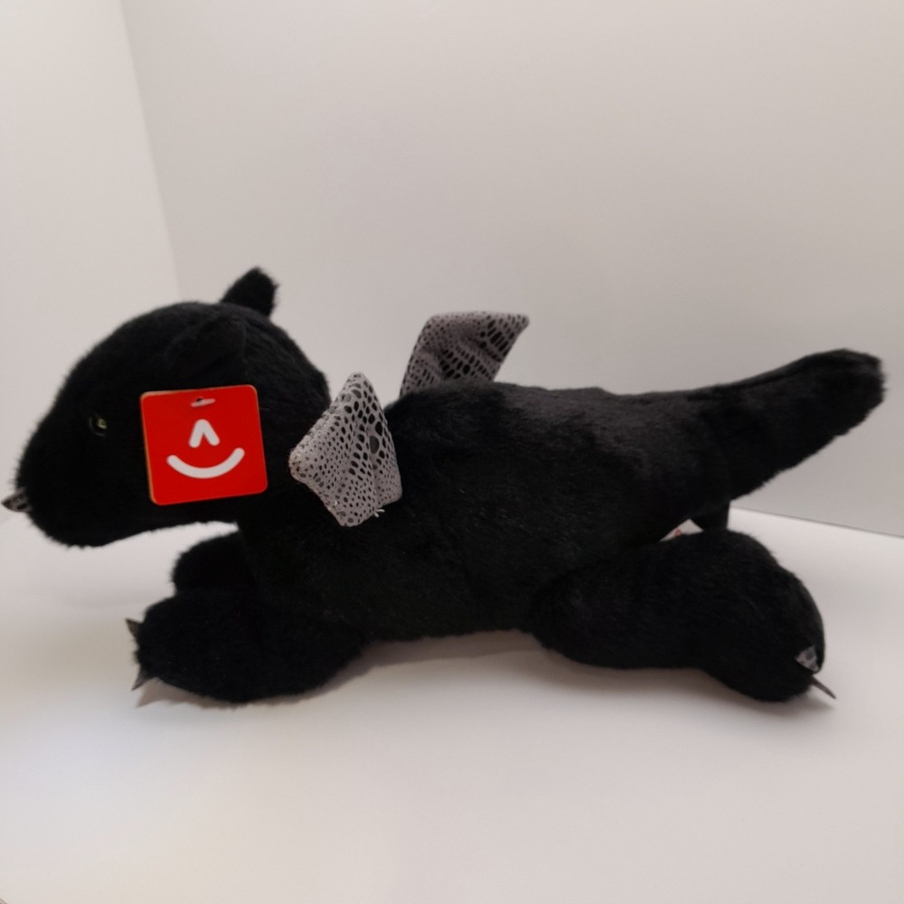 Aurora Flopsie Midnight Dragon Plush 12" Black Green Eyes Stuffed Animal Toy - Picture 5 of 9
